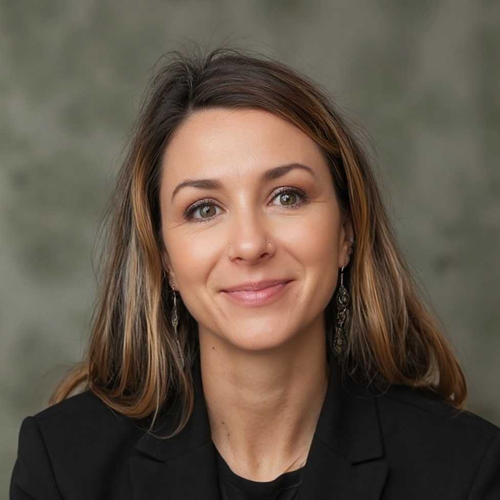image of mariesa with a green background and black blazer